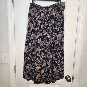 Koret vintage A-line black and Tan floral print pleated front midi skirt size 14